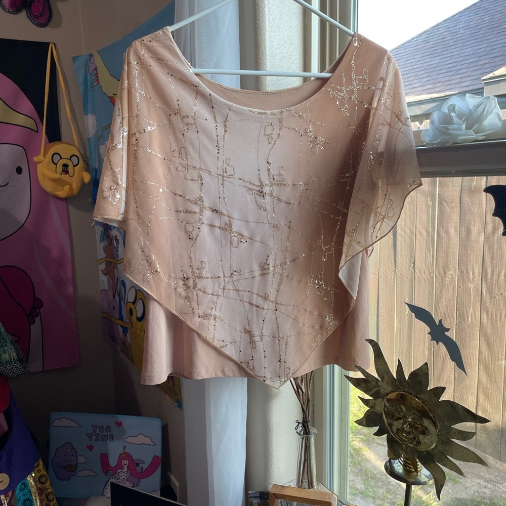 Y2K lollol champagne colored flowy fluttered top